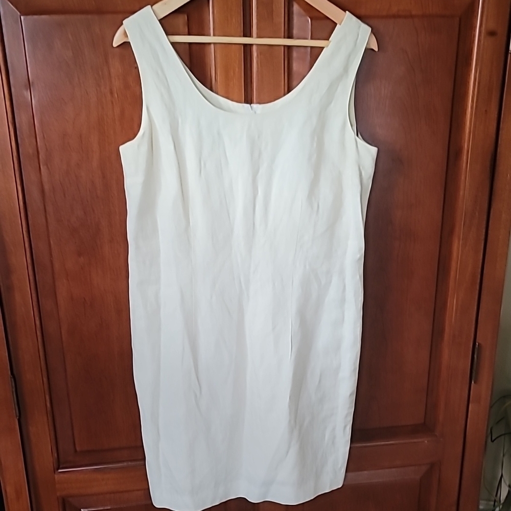 Linen Sheath Midi Dress Ivory SZ  8